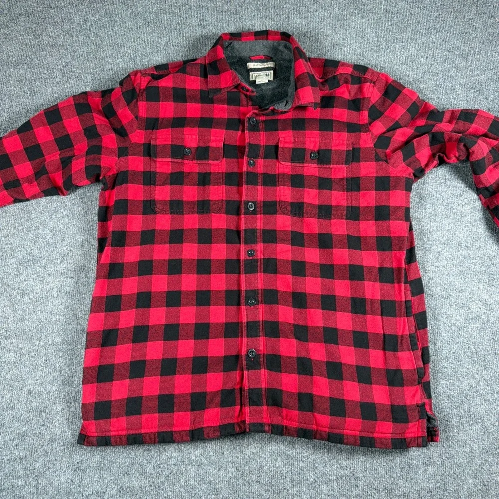 L.L. Bean Fleece Lined Flannel Shirt Jacket Mens Large Traditional Fit Red Black